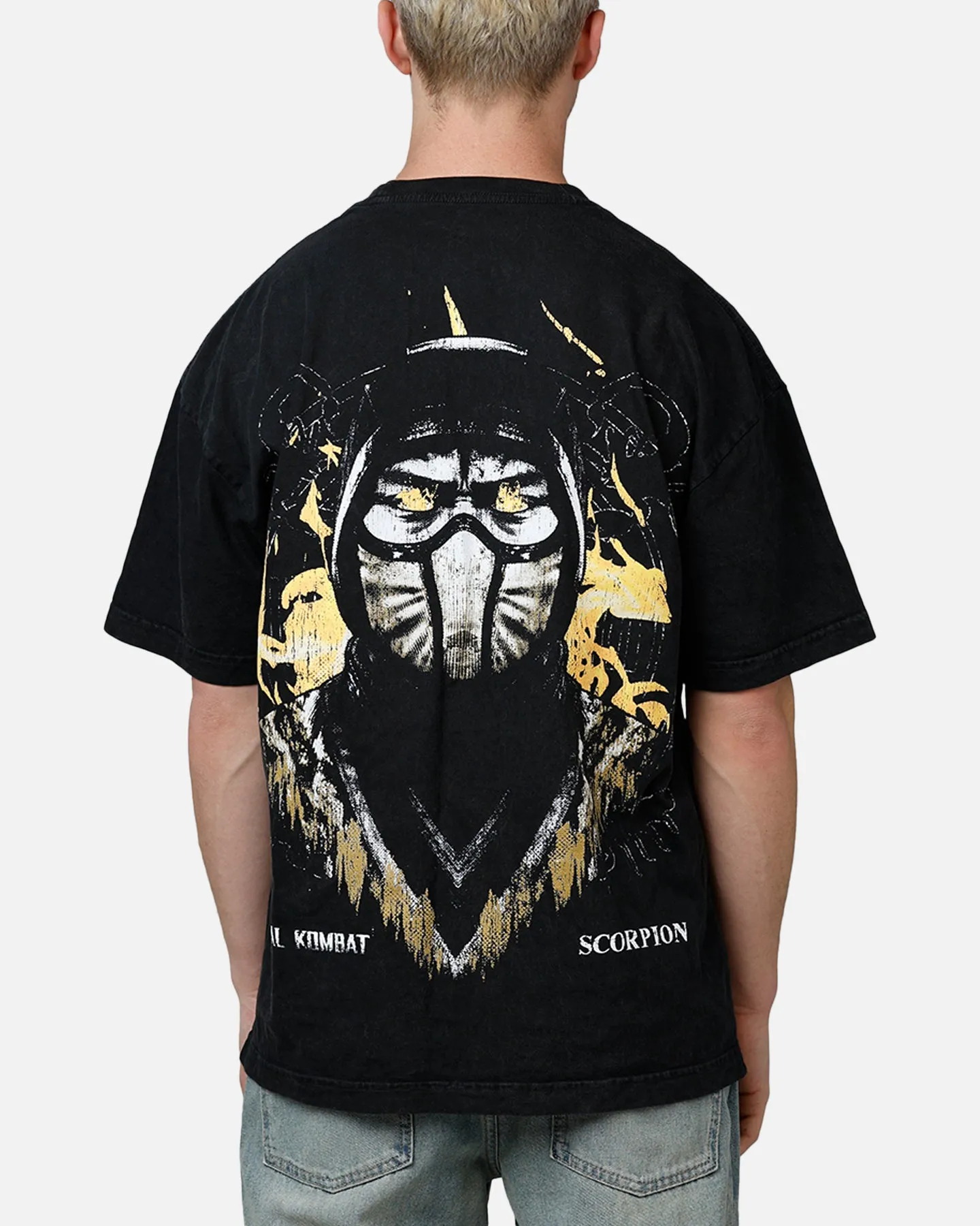 Goat Crew X Mortal Kombat Scorpion Fire Vintage T-Shirt Black Acidwash sold by Culture Kings
