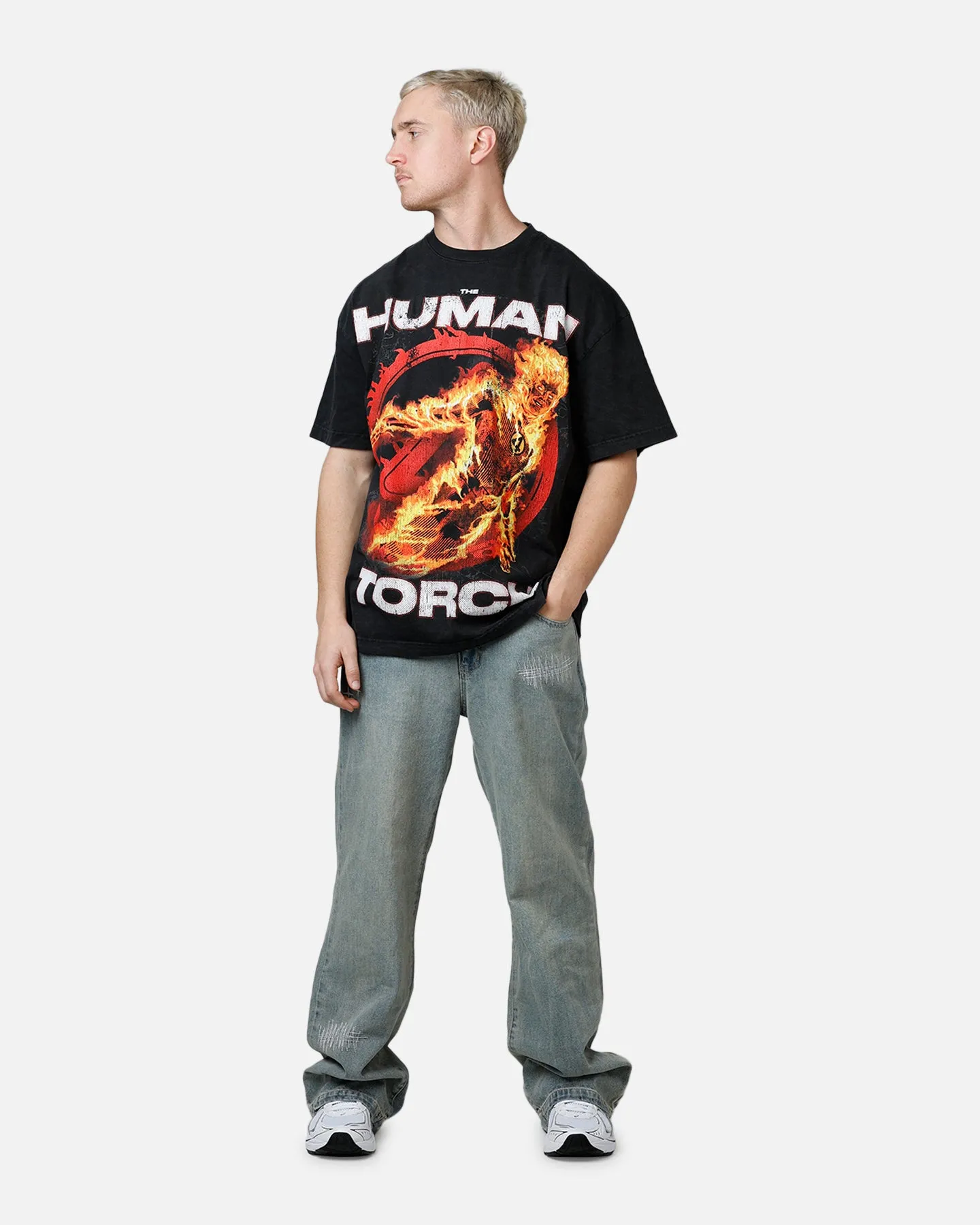 Goat Crew Marvel Fantastic Four Human Torch Fire Vintage T-Shirt Black Acidwash sold by Culture Kings product image thumbnail 3