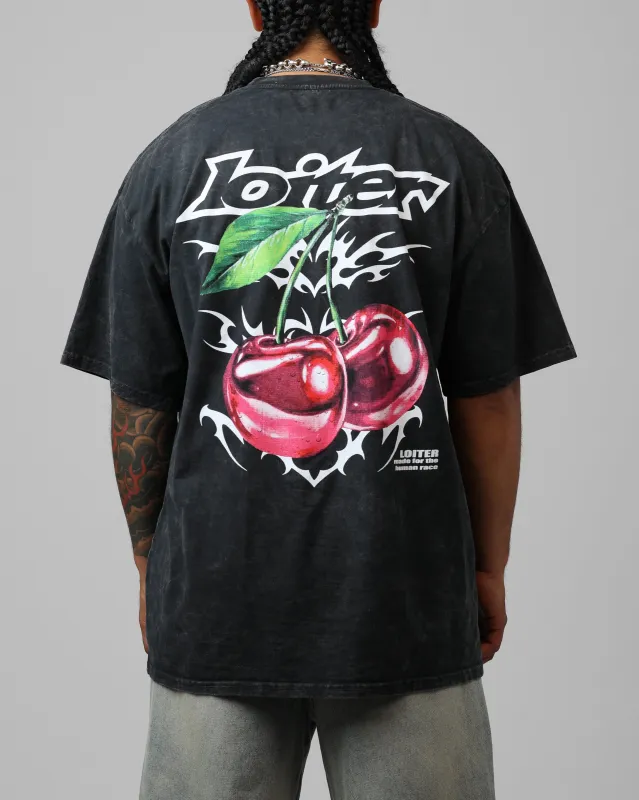 Loiter Cherry Pick Drop T-Shirt Black Acidwash sold by Culture Kings