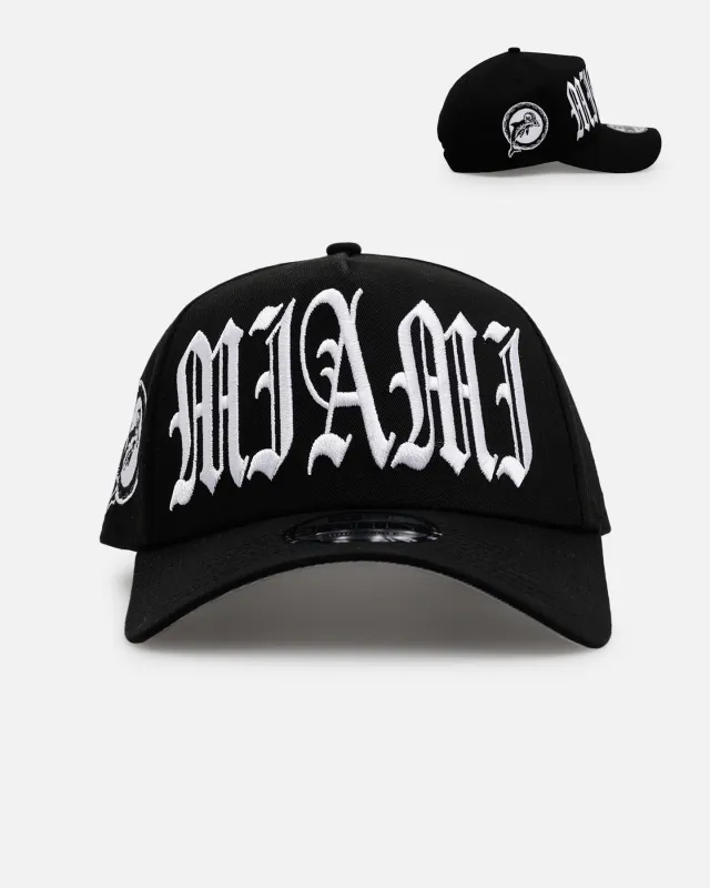 New Era Miami Dolphins 'Oversized Gothic Script Crown' 9FORTY A-Frame Snapback Black/White sold by Culture Kings