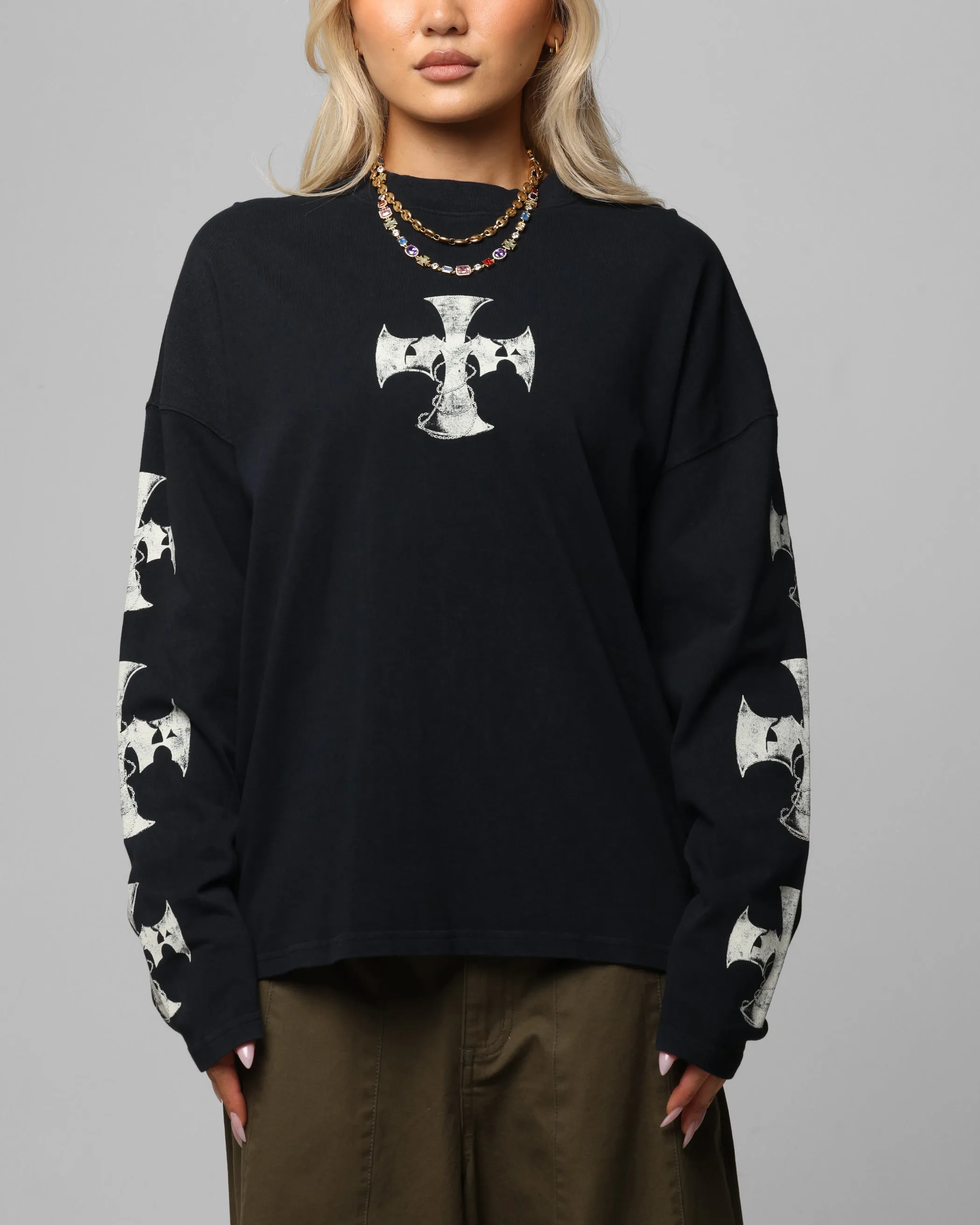 Loiter Cross Long Sleeve T-Shirt Black Acidwash sold by Culture Kings product image thumbnail 2