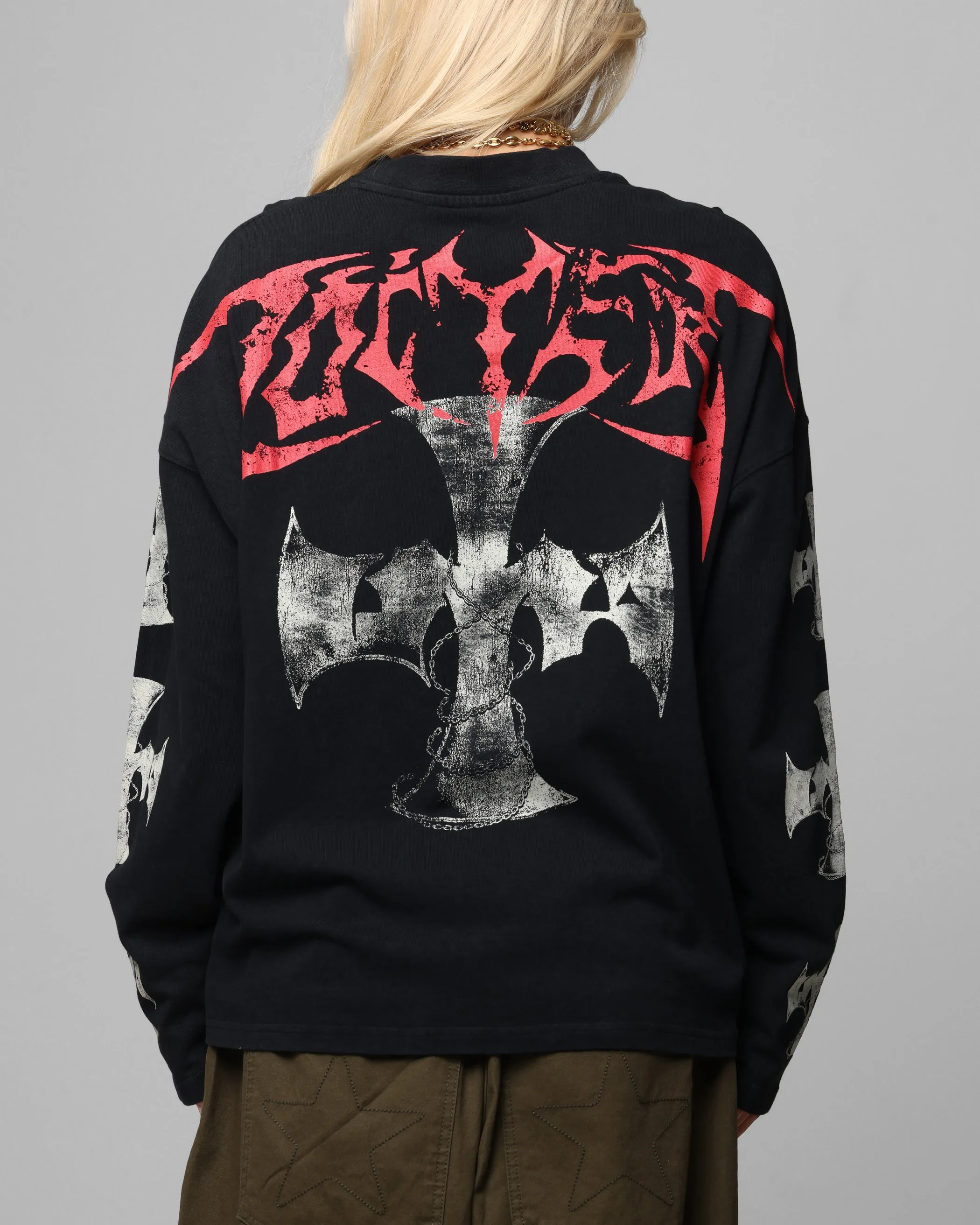 Loiter Cross Long Sleeve T-Shirt Black Acidwash sold by Culture Kings