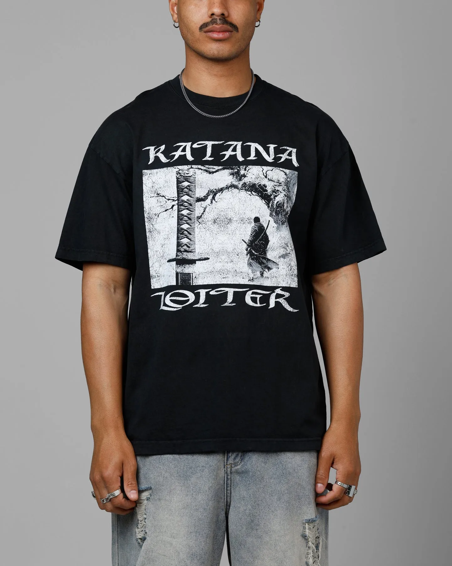 Loiter Katana Vintage T-Shirt Black Acidwash sold by Culture Kings