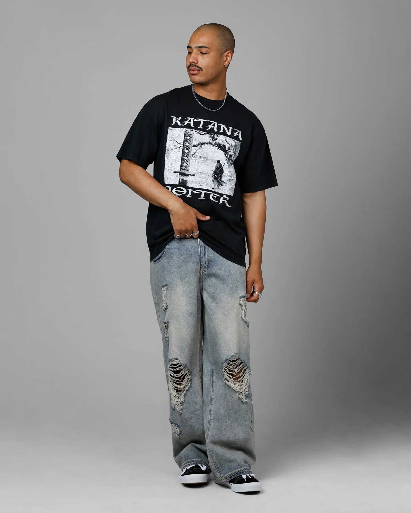 Loiter Katana Vintage T-Shirt Black Acidwash sold by Culture Kings product image thumbnail 3