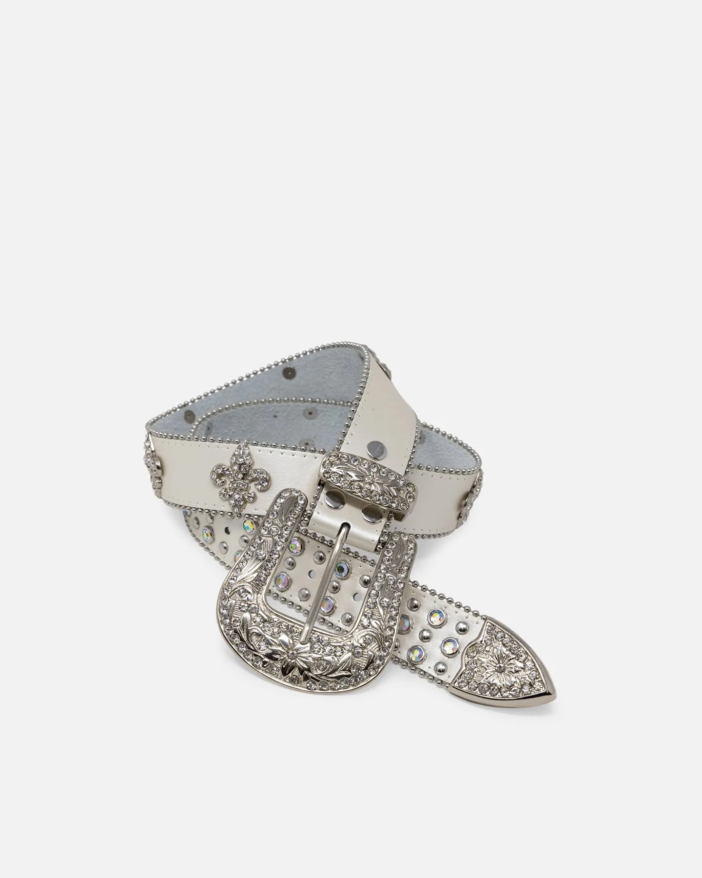 MNML Fleur Studded Rhinestone Belt Off White sold by Culture Kings