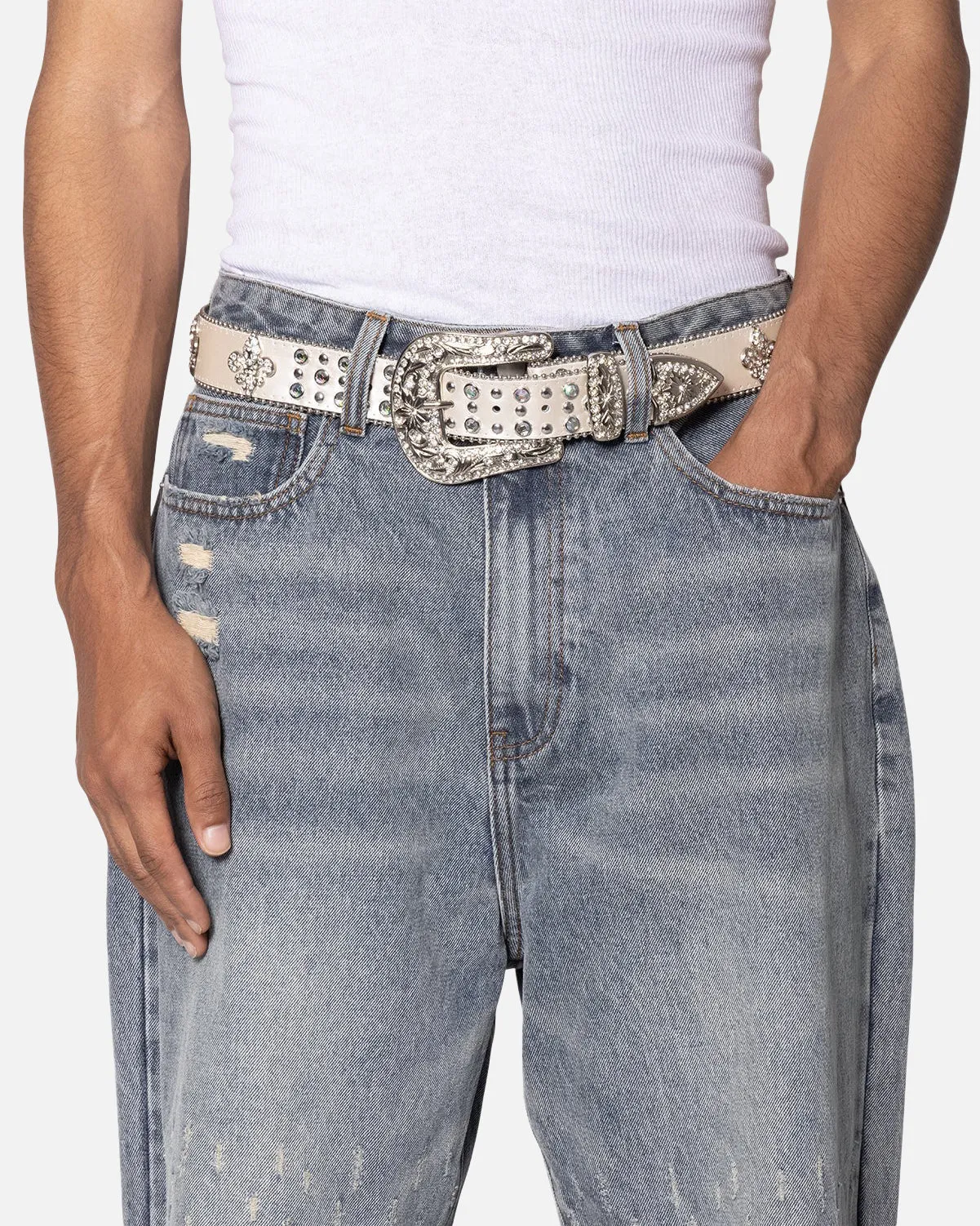 MNML Fleur Studded Rhinestone Belt Off White sold by Culture Kings product image thumbnail 2