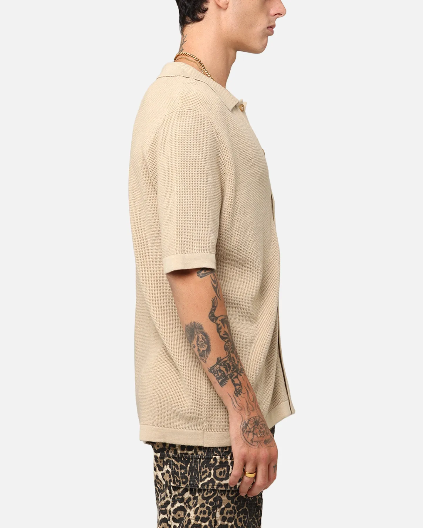 XXIII Zyair Knit Rib Button Up Shirt Tan sold by Culture Kings product image thumbnail 4