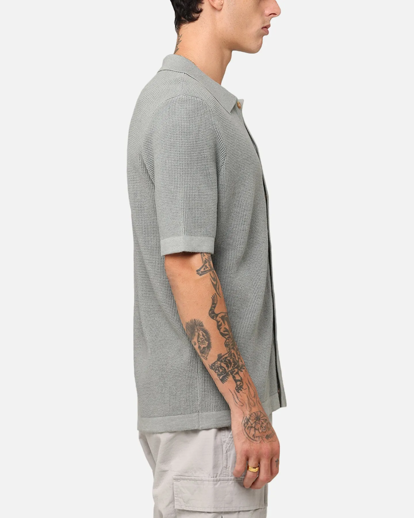 XXIII Zyair Knit Rib Button Up Shirt Olive sold by Culture Kings product image thumbnail 4