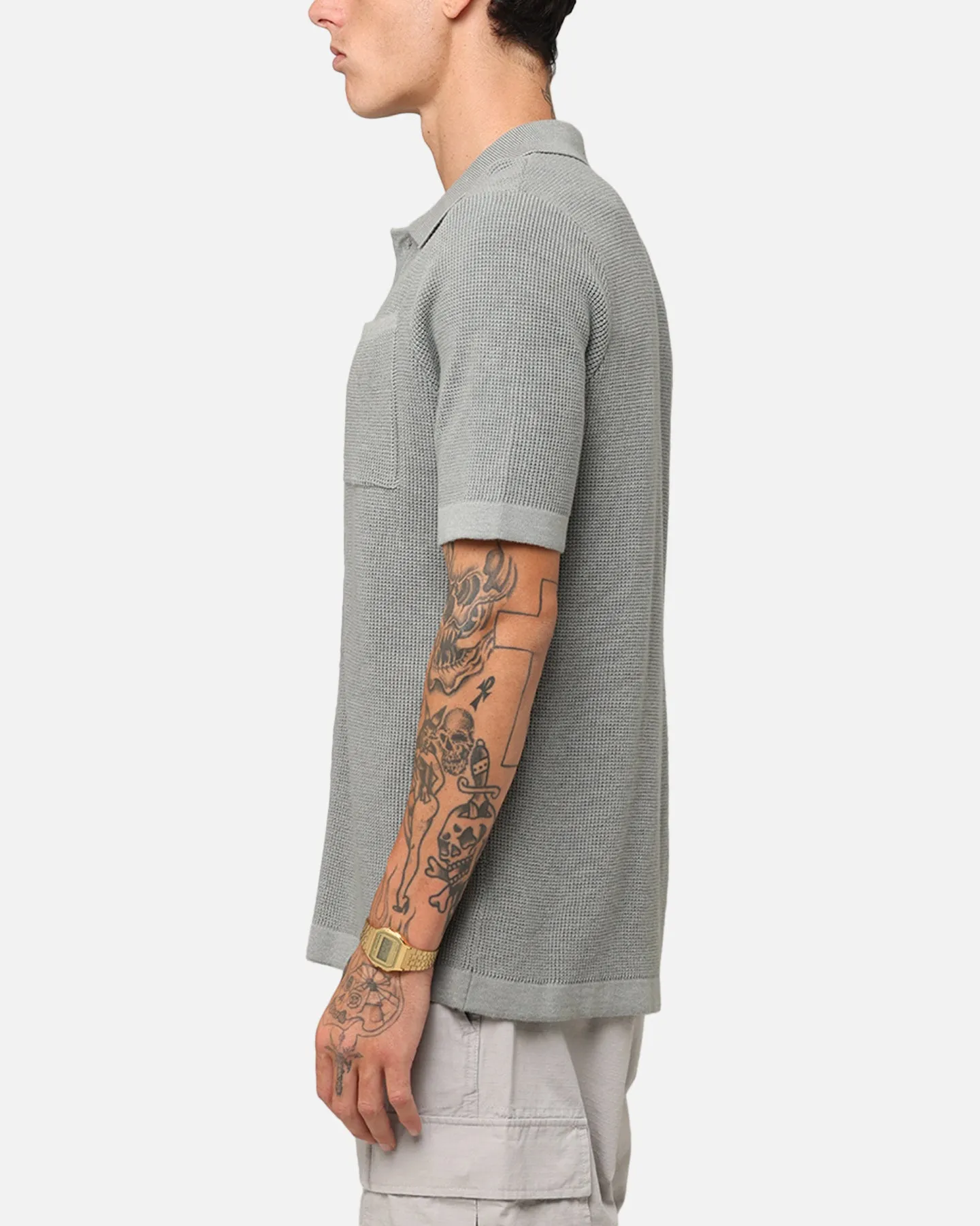 XXIII Zyair Knit Rib Button Up Shirt Olive sold by Culture Kings product image thumbnail 5