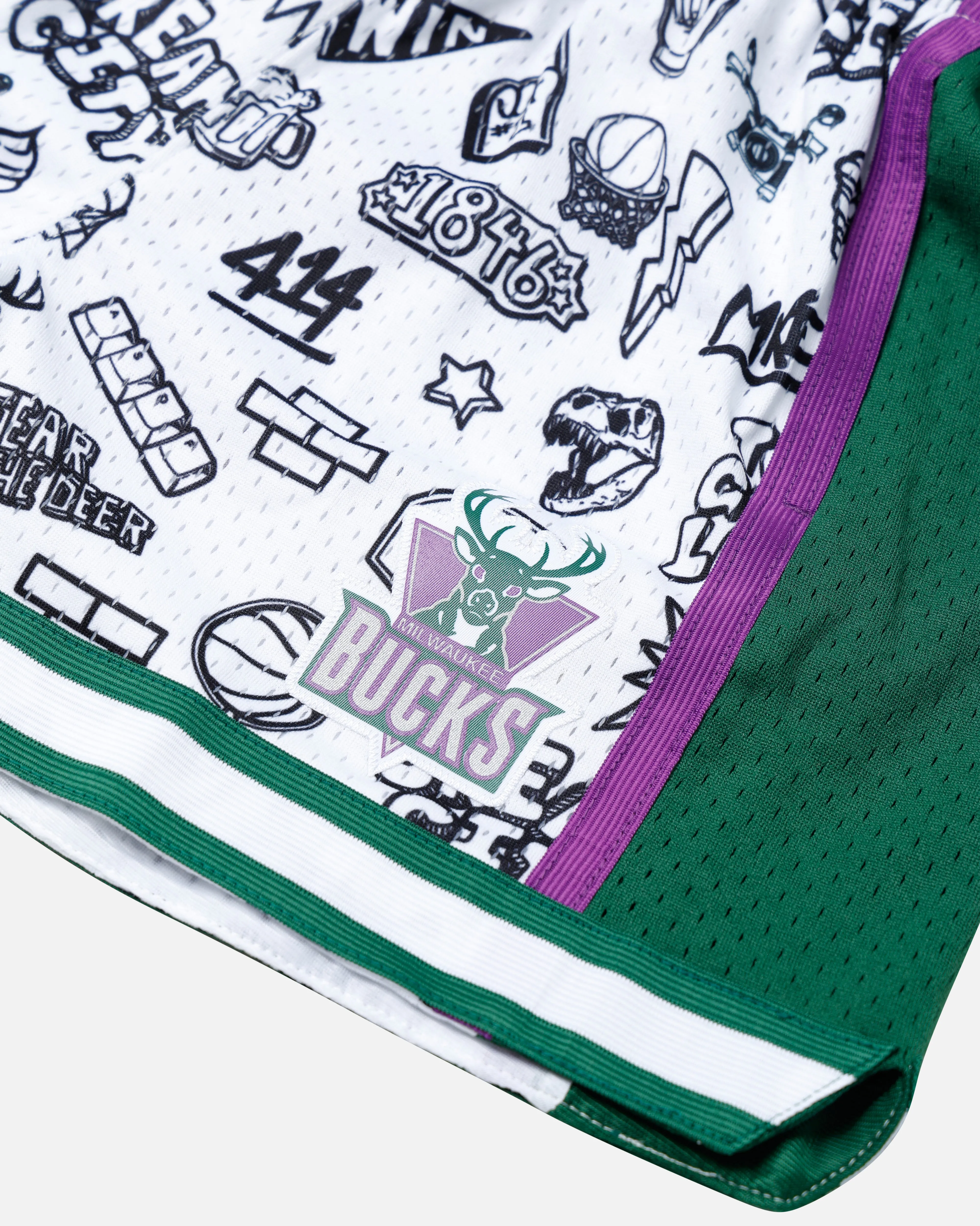 Mitchell & Ness Women's Milwaukee Bucks Doodle Shorts Black/White sold by Culture Kings product image thumbnail 3