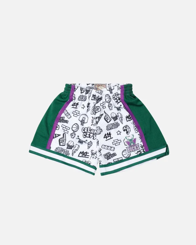 Mitchell & Ness Women's Milwaukee Bucks Doodle Shorts Black/White sold by Culture Kings