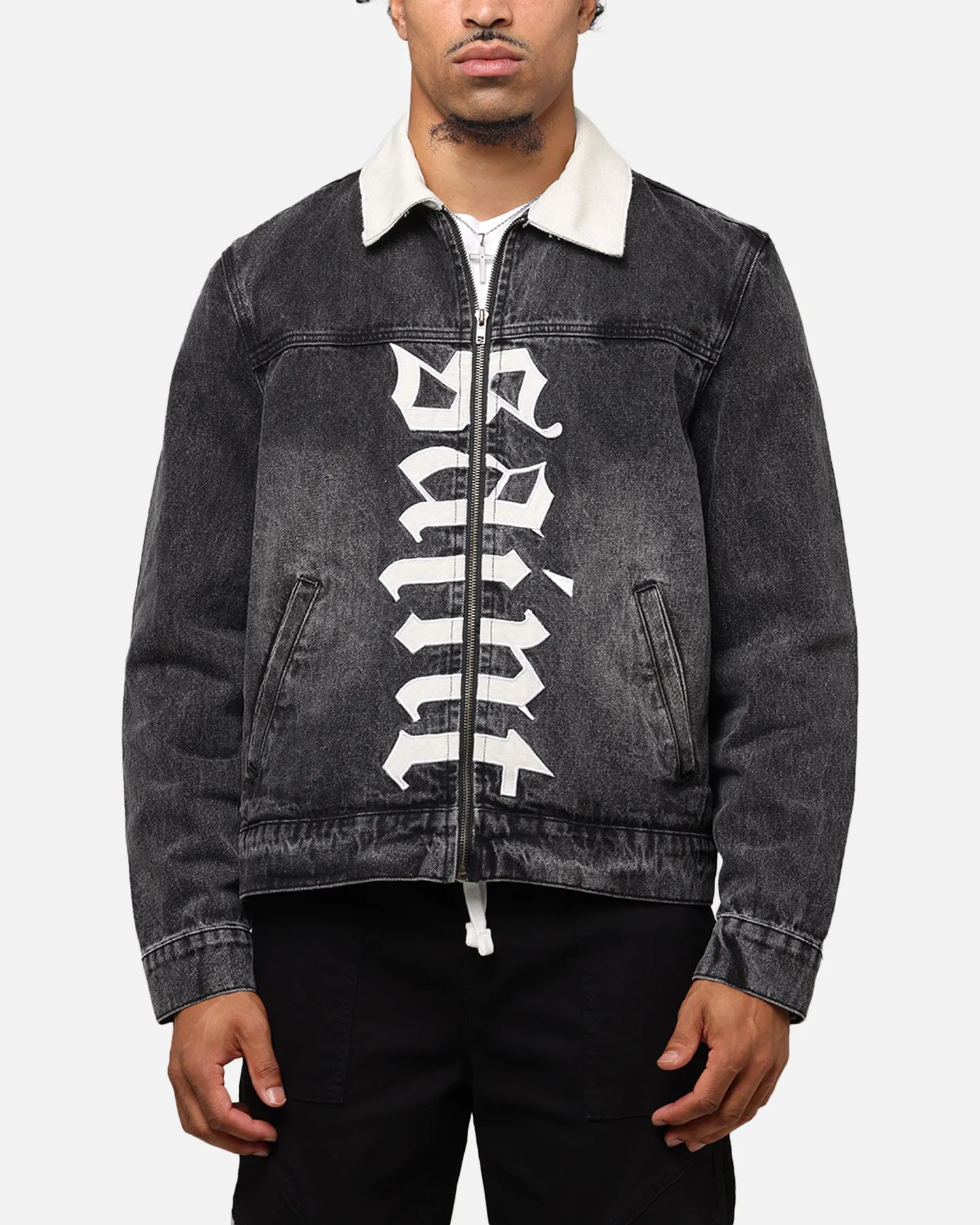 Saint Morta Gothic Distressed Denim Jacket Black Shadow sold by Culture Kings