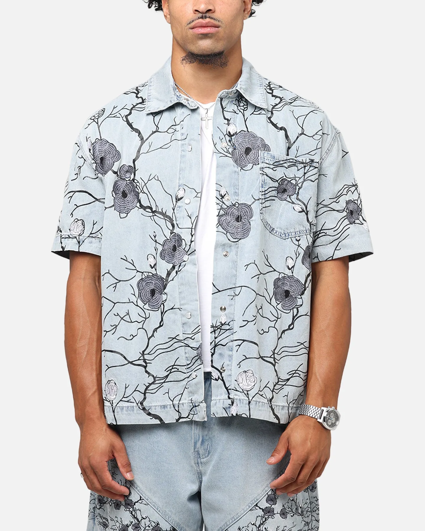Saint Morta Poison Ivy Boxy Denim Shirt Mid Blue sold by Culture Kings