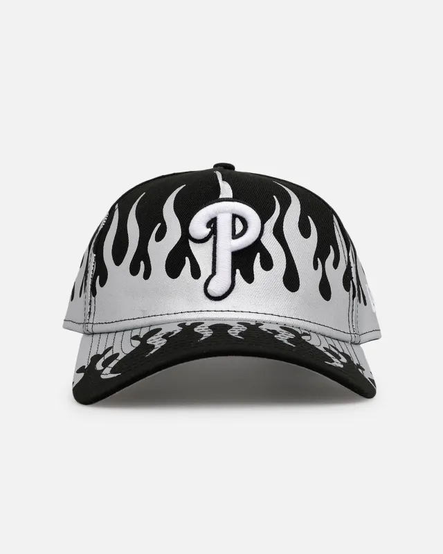 New Era Philadelphia Phillies 'Metallic Flames' 9FORTY A-Frame Snapback Black/Silver sold by Culture Kings