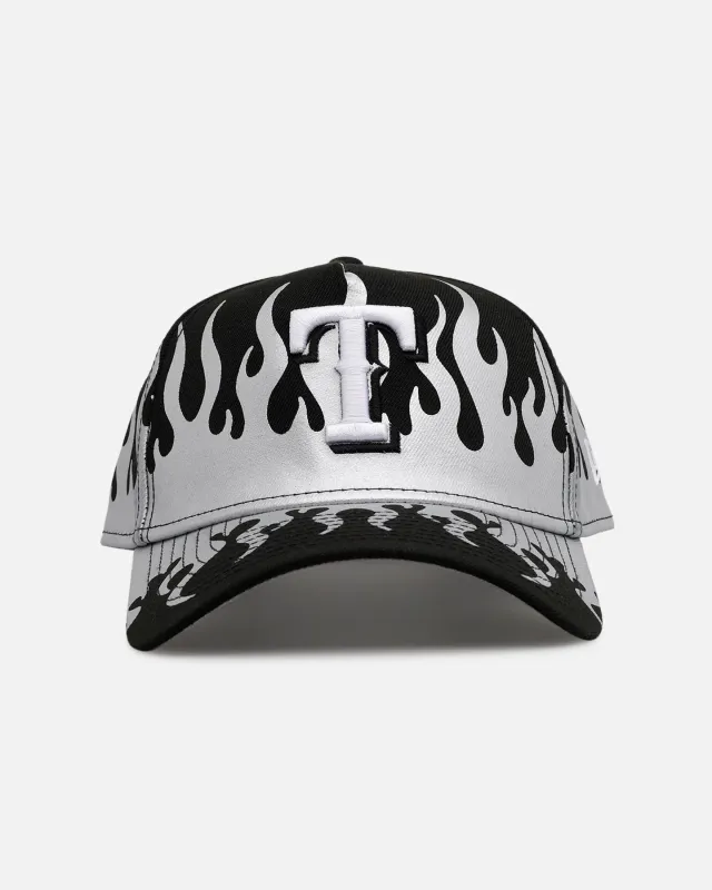 New Era Texas Rangers 'Metallic Flames' 9FORTY A-Frame Snapback Black/Silver sold by Culture Kings