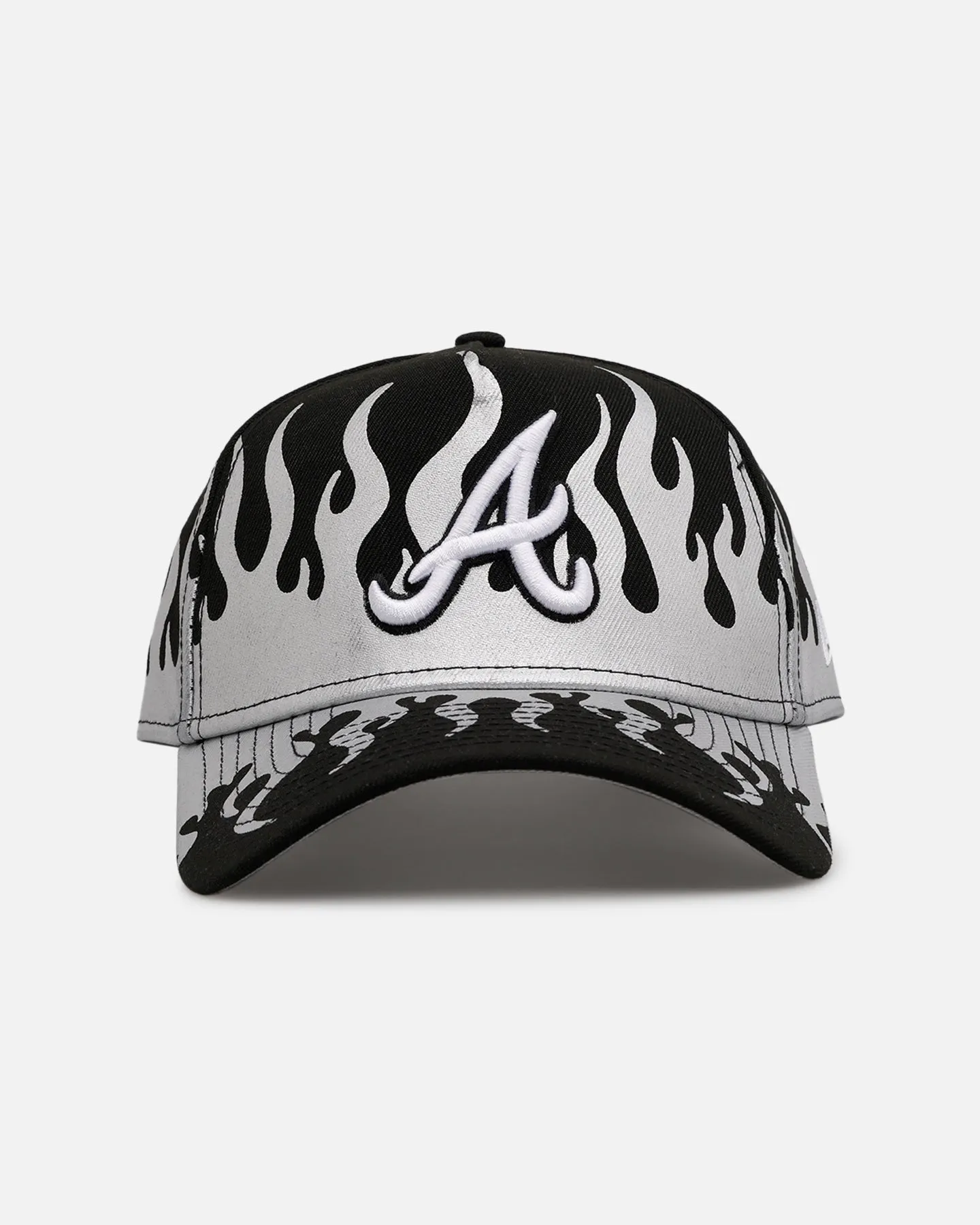 New Era Atlanta Braves 'Metallic Flames' 9FORTY A-Frame Snapback Black/Silver sold by Culture Kings