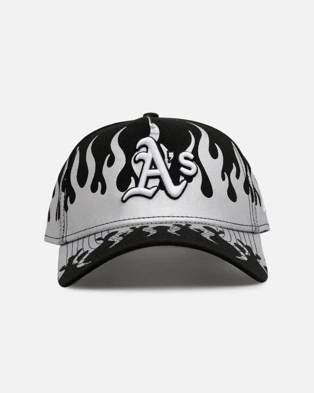 New Era Oakland Athletics 'Metallic Flames' 9FORTY A-Frame Snapback Black/Silver sold by Culture Kings