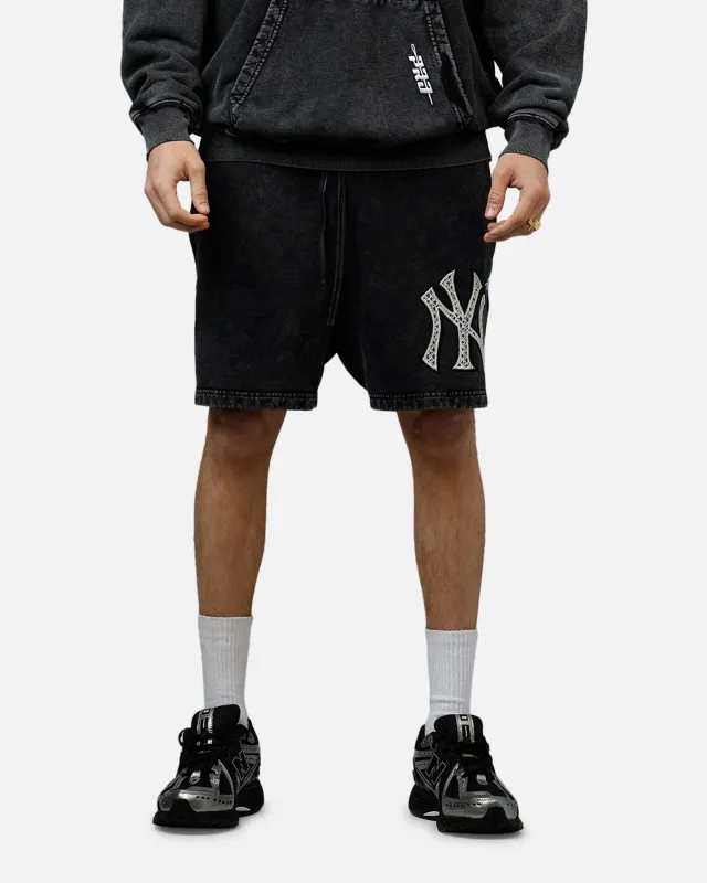 Pro Standard New York Yankees Raffia Shorts Black Acidwash sold by Culture Kings