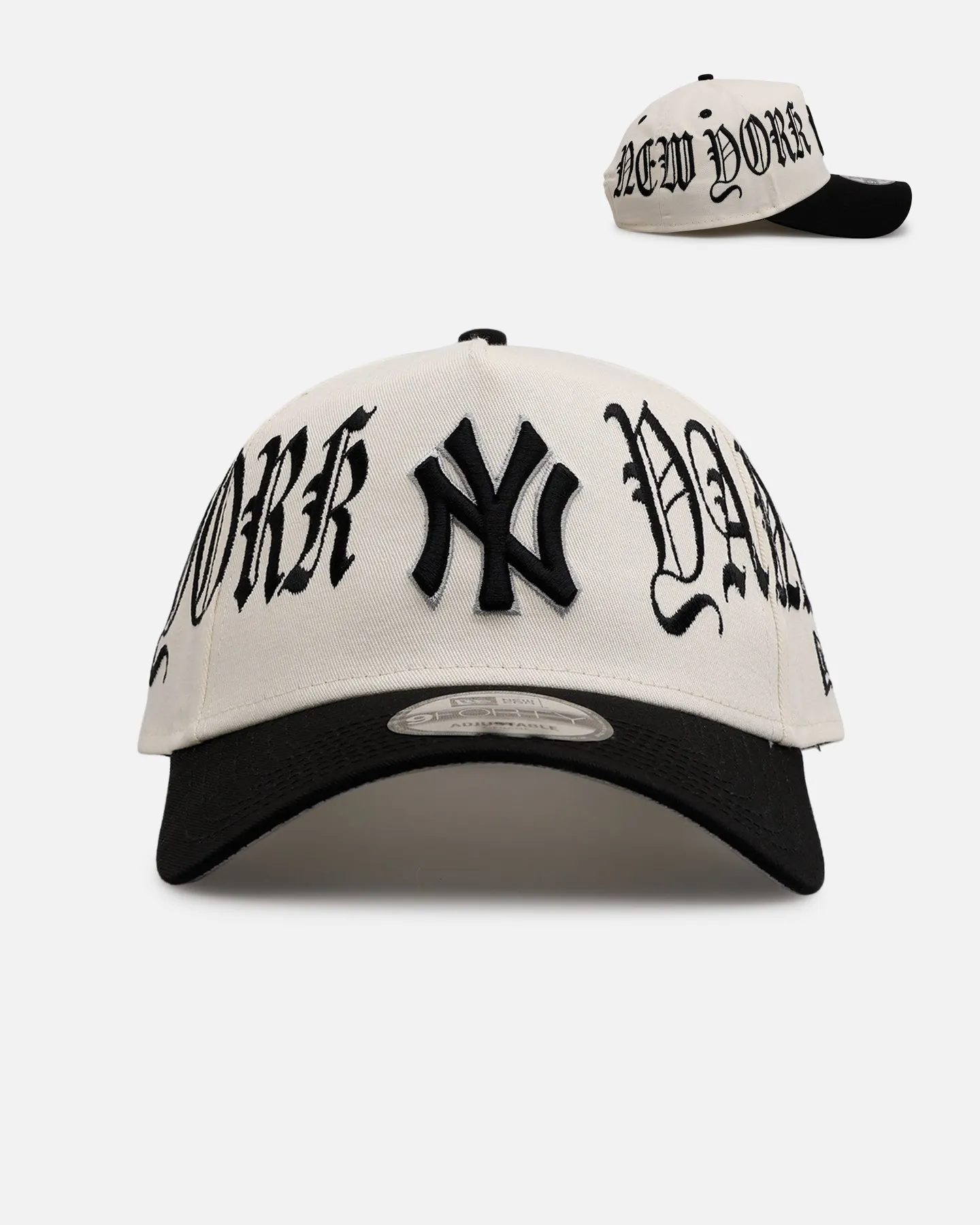 New Era New York Yankees 'Gothic Script Two Tone' 9FORTY A-Frame Snapback Chrome/Black sold by Culture Kings
