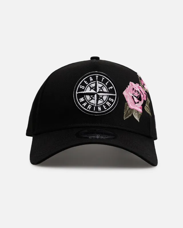 New Era Seattle Mariners 'Pink Rose Embroidery' 9FORTY A-Frame Snapback Black/Pink sold by Culture Kings