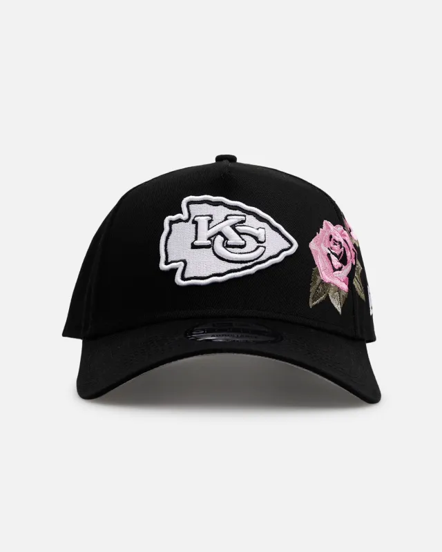 New Era Kansas City Chiefs 'Pink Rose Embroidery' 9FORTY A-Frame Snapback Black/Pink sold by Culture Kings
