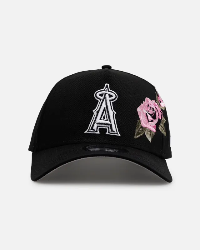 New Era Los Angeles Angels 'Pink Rose Embroidery' 9FORTY A-Frame Snapback Black/Pink sold by Culture Kings