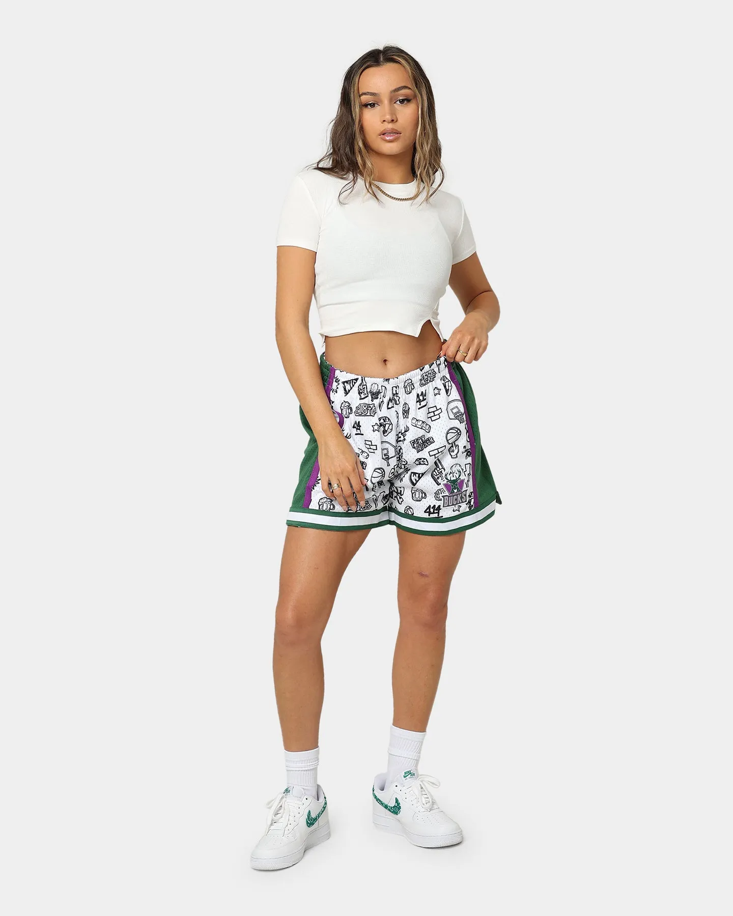 Mitchell & Ness Women's Milwaukee Bucks Doodle Shorts White sold by Culture Kings product image thumbnail 2