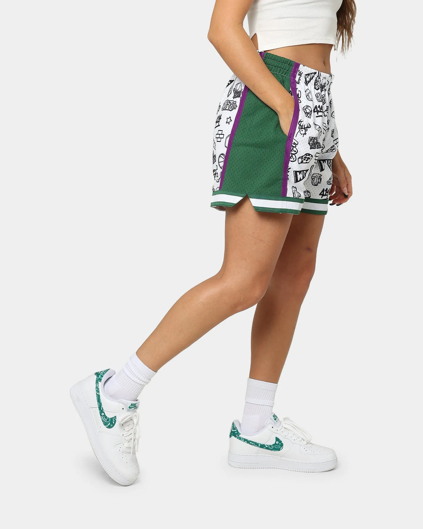 Mitchell & Ness Women's Milwaukee Bucks Doodle Shorts White sold by Culture Kings product image thumbnail 3