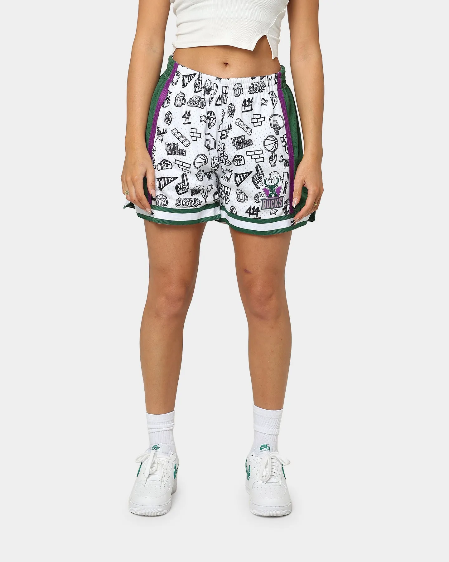 Mitchell & Ness Women's Milwaukee Bucks Doodle Shorts White sold by Culture Kings product image thumbnail 5