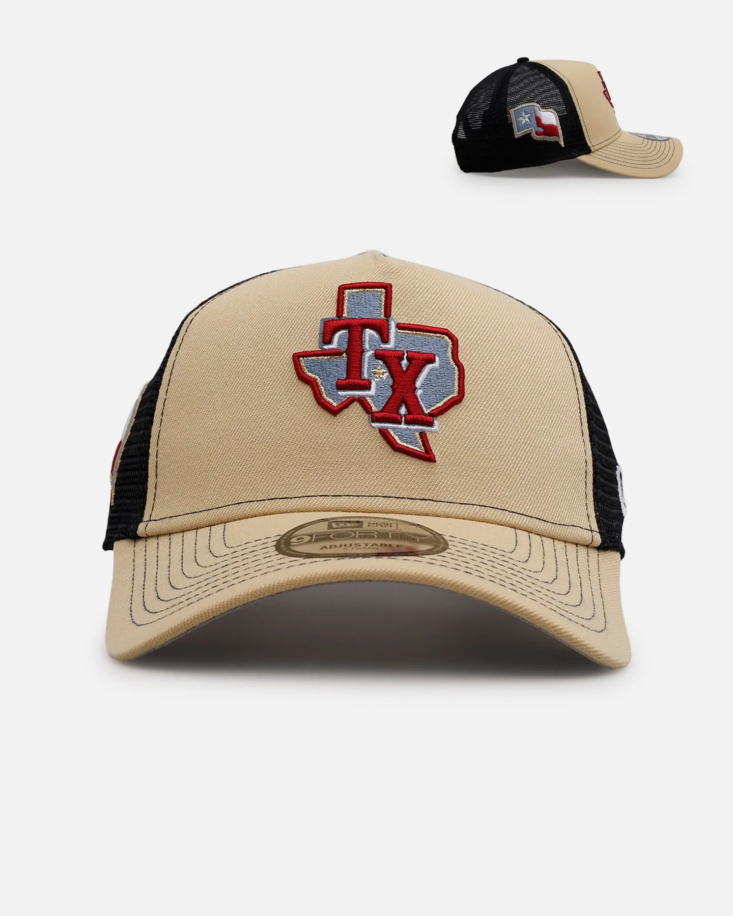 New Era Texas Rangers 'Vintage Truckers' 9FORTY A-Frame Trucker Snapback Vegas Gold sold by Culture Kings
