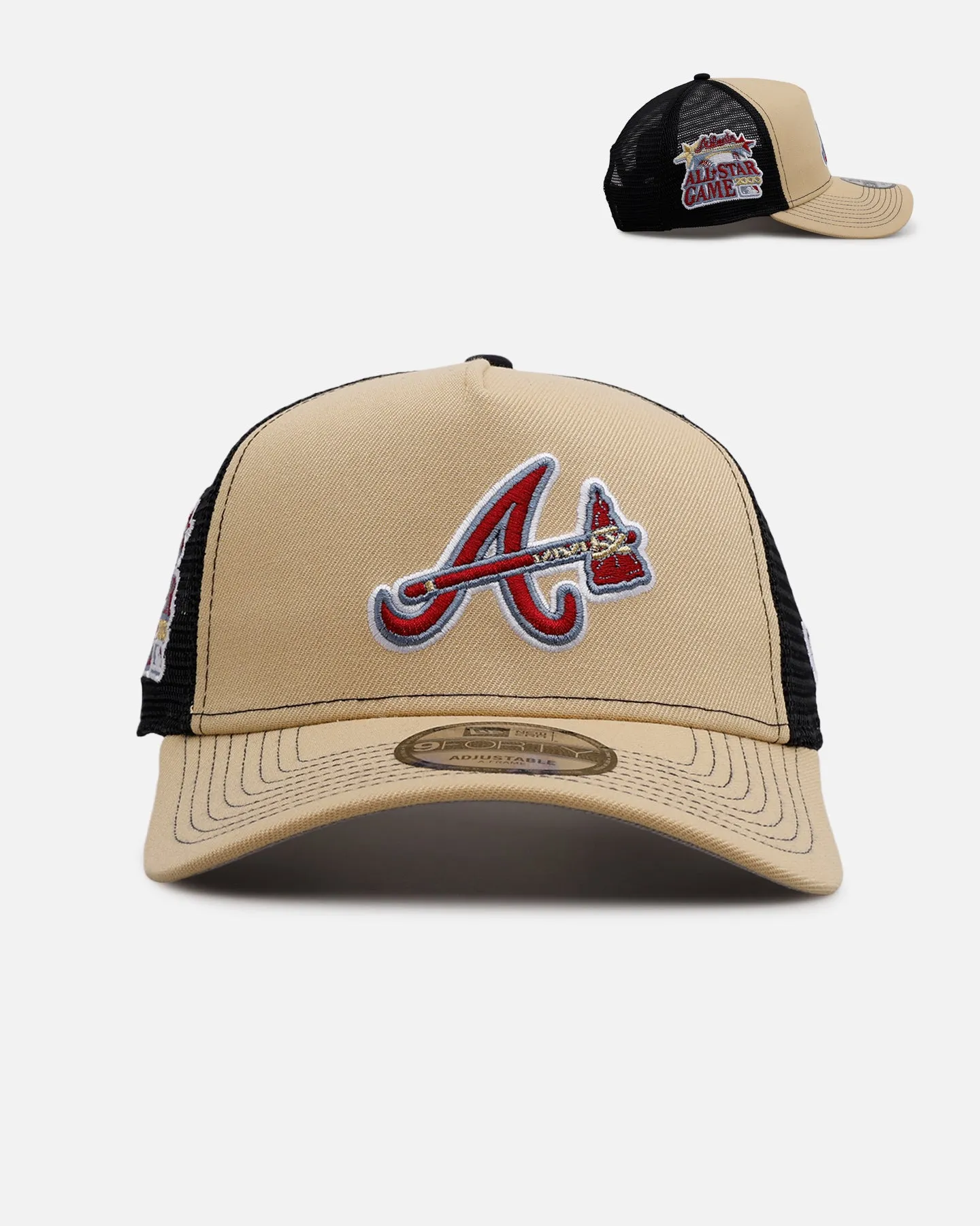New Era Atlanta Braves 'Vintage Truckers' 9FORTY A-Frame Trucker Snapback Vegas Gold sold by Culture Kings