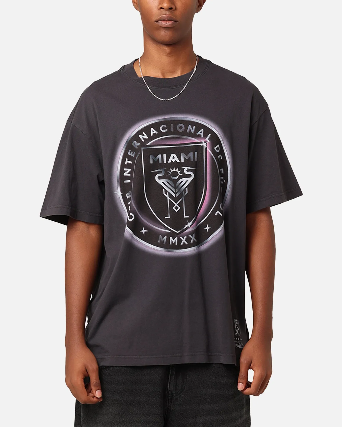 Mitchell & Ness Inter Miami CF Chrome Spray T-Shirt Faded Black sold by Culture Kings