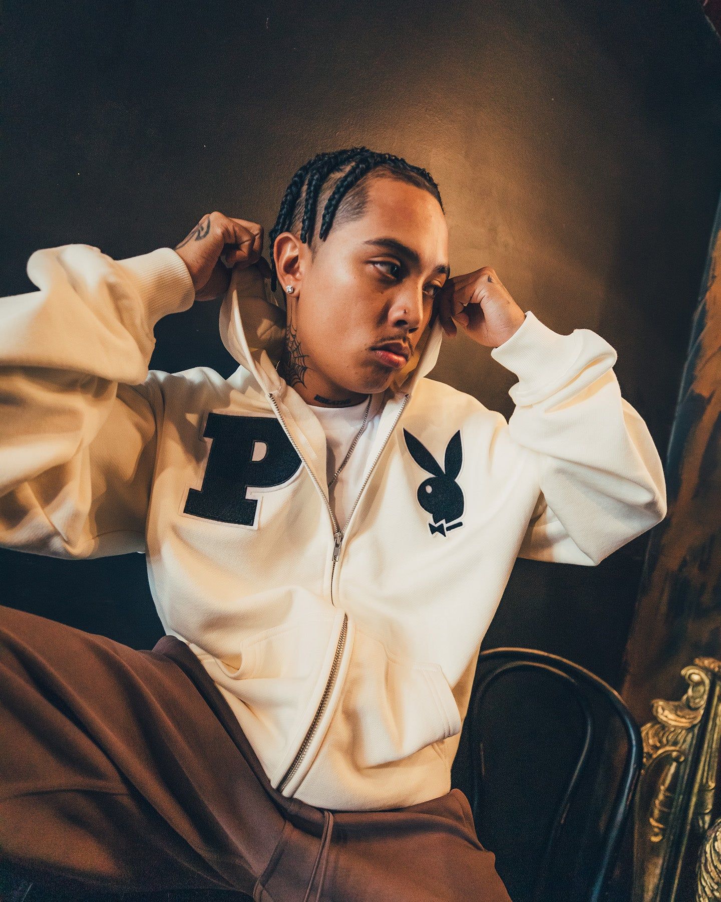 Playboy By CK Full Zip Varsity Hoodie Off White sold by Culture Kings product image thumbnail 2