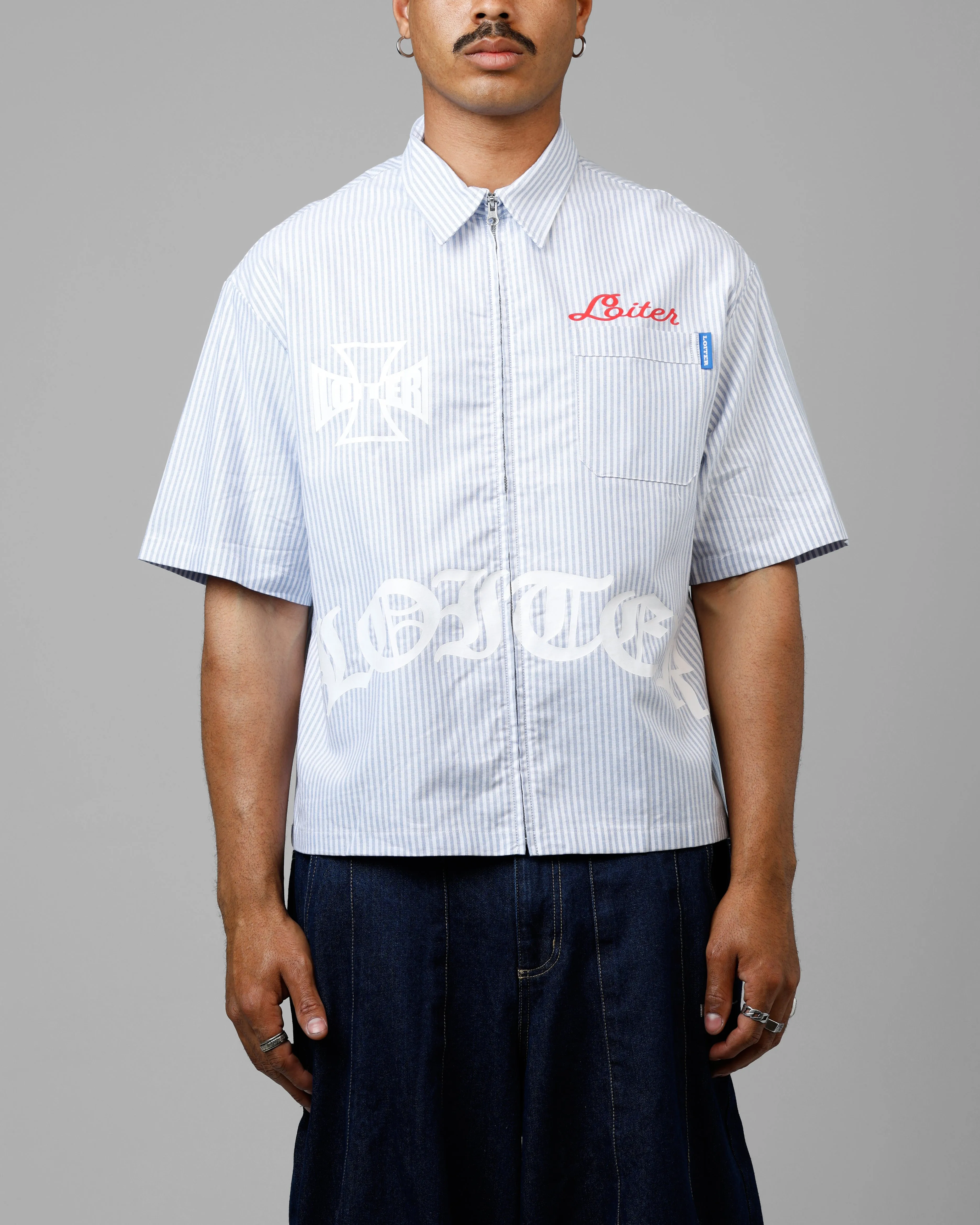 Loiter Chopper Work Shirt Blue/White sold by Culture Kings