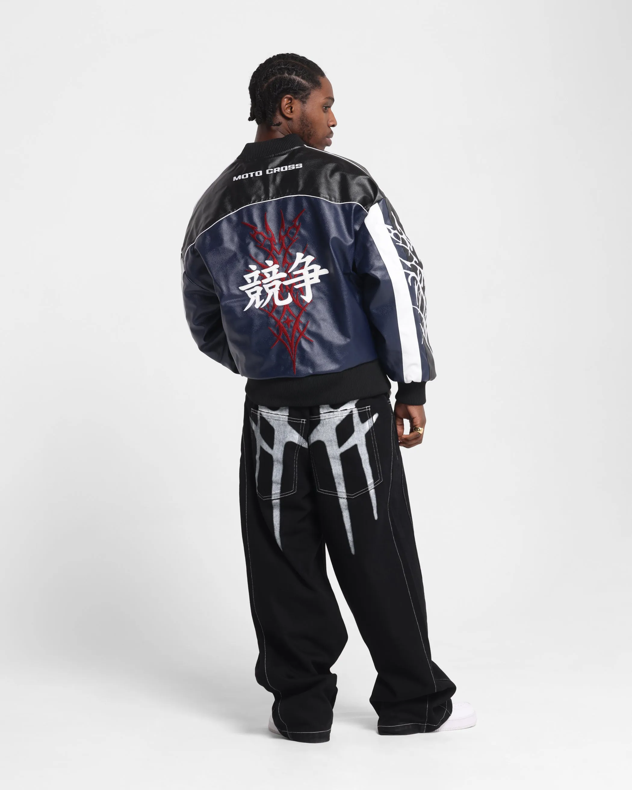 Loiter Tokyo Drift Vegan Leather Jacket Navy sold by Culture Kings product image thumbnail 4