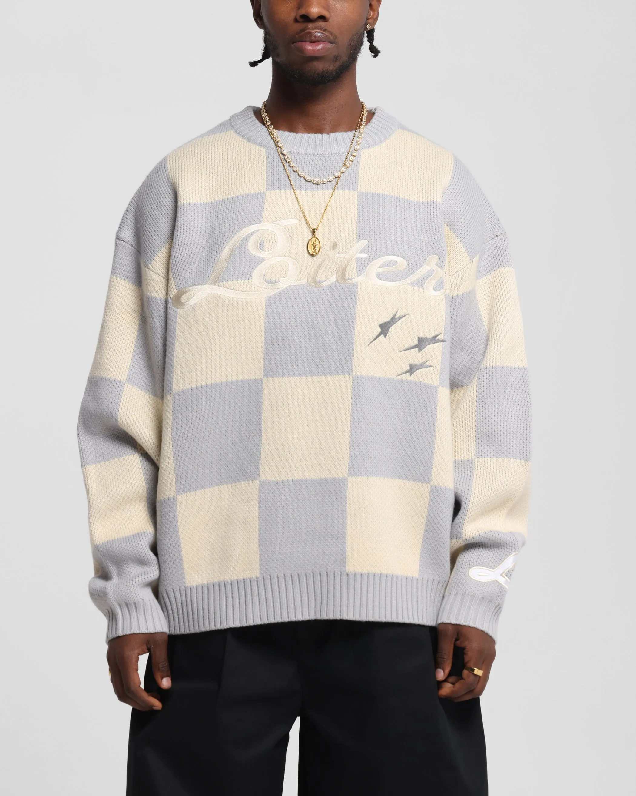 Loiter Checker Knit Sweater Grey/Off White sold by Culture Kings