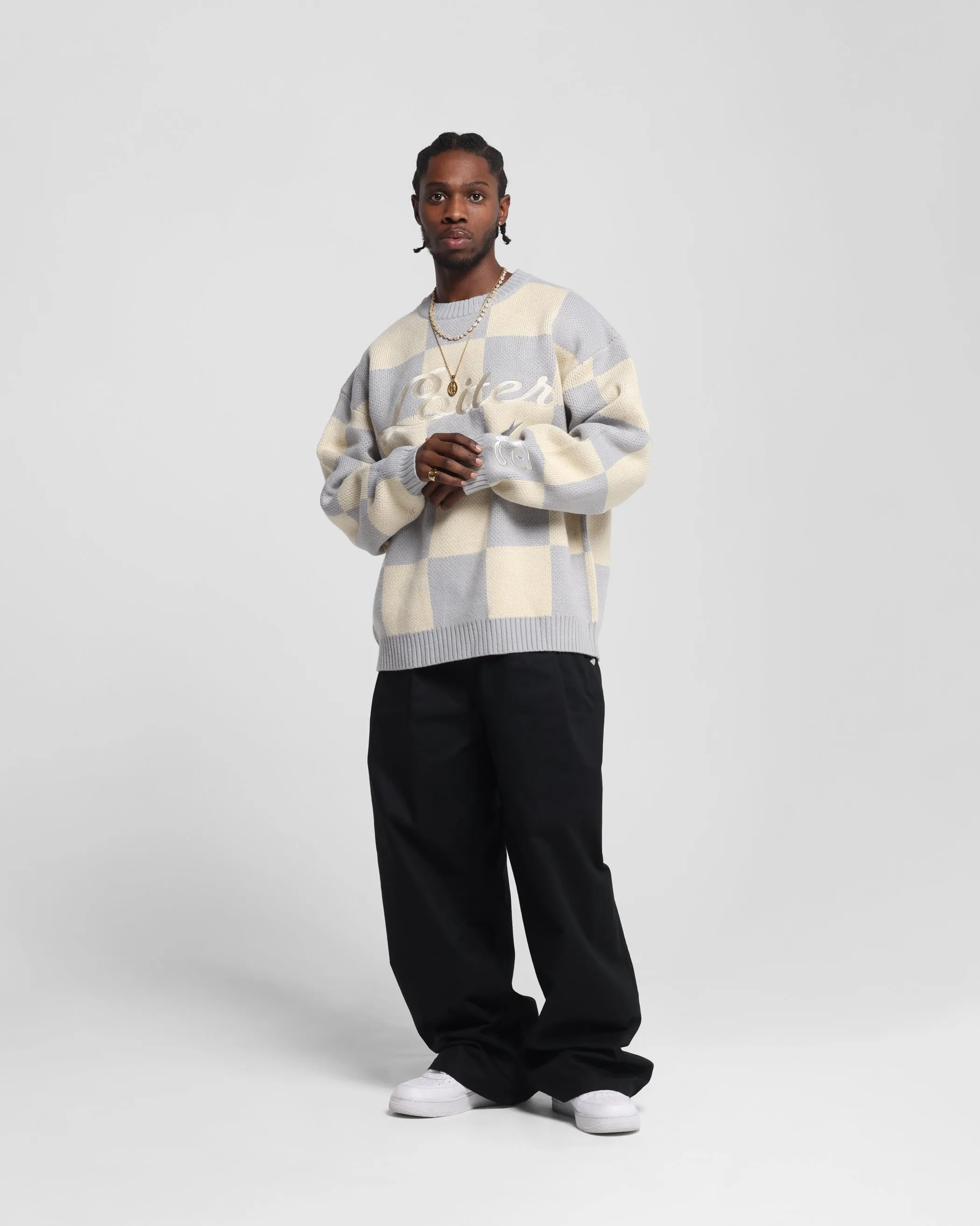 Loiter Checker Knit Sweater Grey/Off White sold by Culture Kings product image thumbnail 3