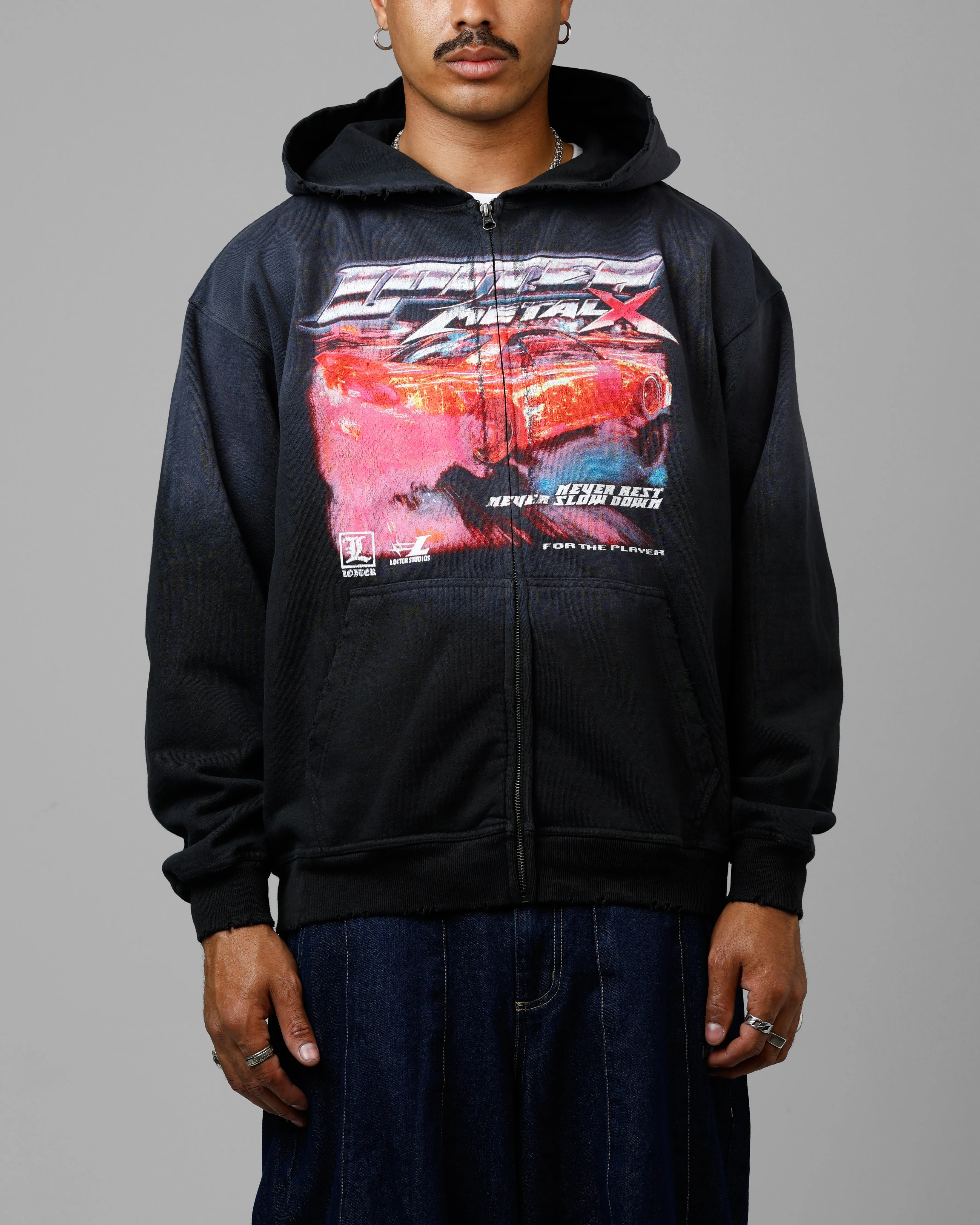 Loiter Speed Vintage Zip Up Hoodie Washed Black sold by Culture Kings