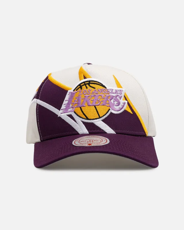 Mitchell & Ness Los Angeles Lakers 'Shark Tooth' Pro Pinch Snapback Cream/Purple sold by Culture Kings