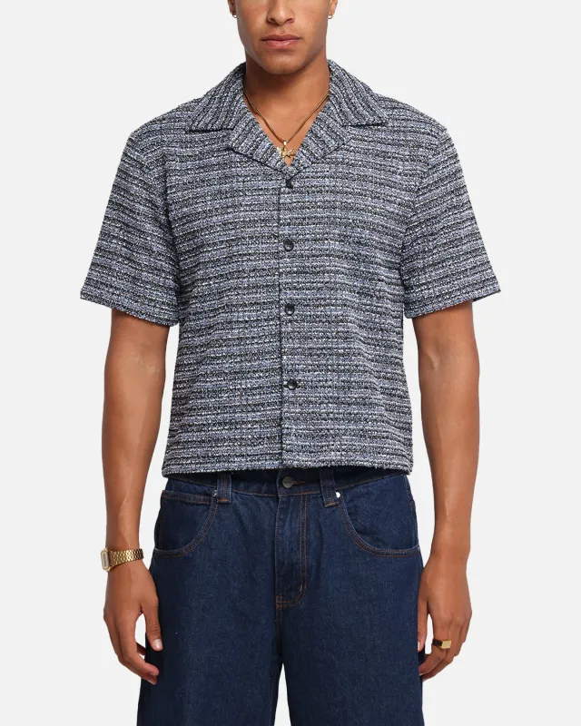 XXIII Boucle Tweed Crop Button Up Shirt Black/White/Blue sold by Culture Kings