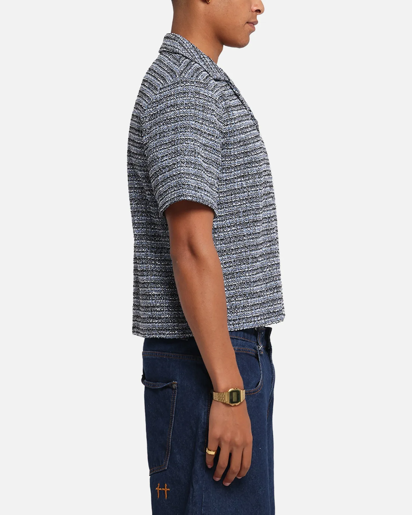 XXIII Boucle Tweed Crop Button Up Shirt Black/White/Blue sold by Culture Kings product image thumbnail 4