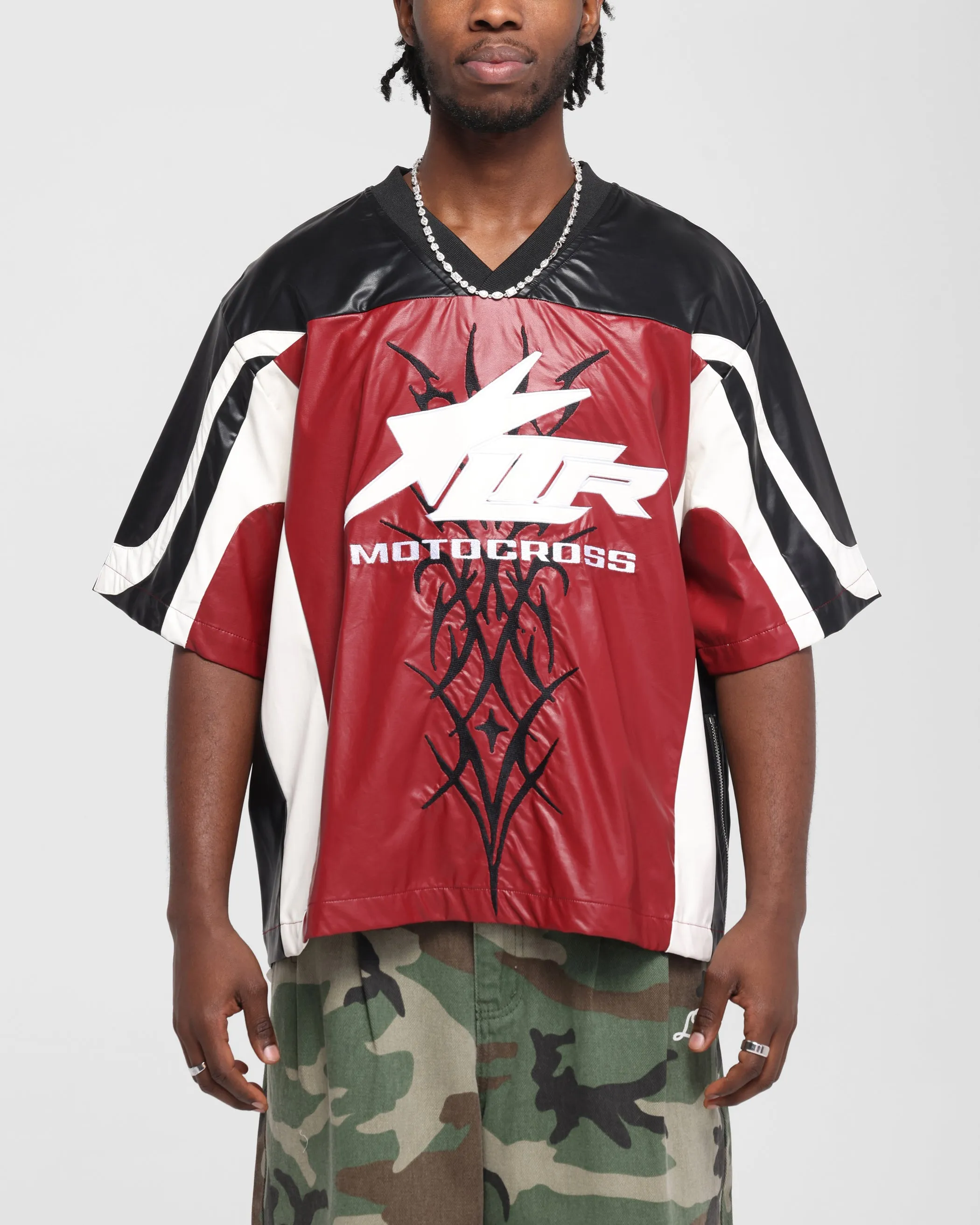 Loiter Vegan Leather Football Top Red/Black sold by Culture Kings