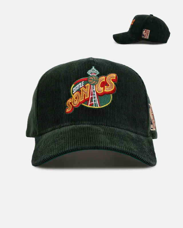 Mitchell & Ness Seattle SuperSonics 'Vintage Cord' Pro Pinch Corduroy Snapback Green sold by Culture Kings