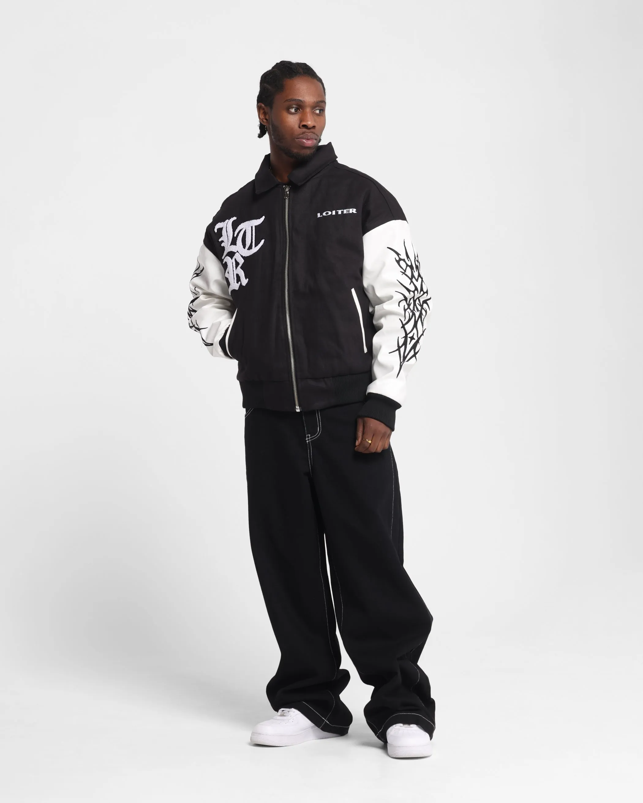 Loiter Cyber Varsity Jacket Black/White sold by Culture Kings product image thumbnail 4