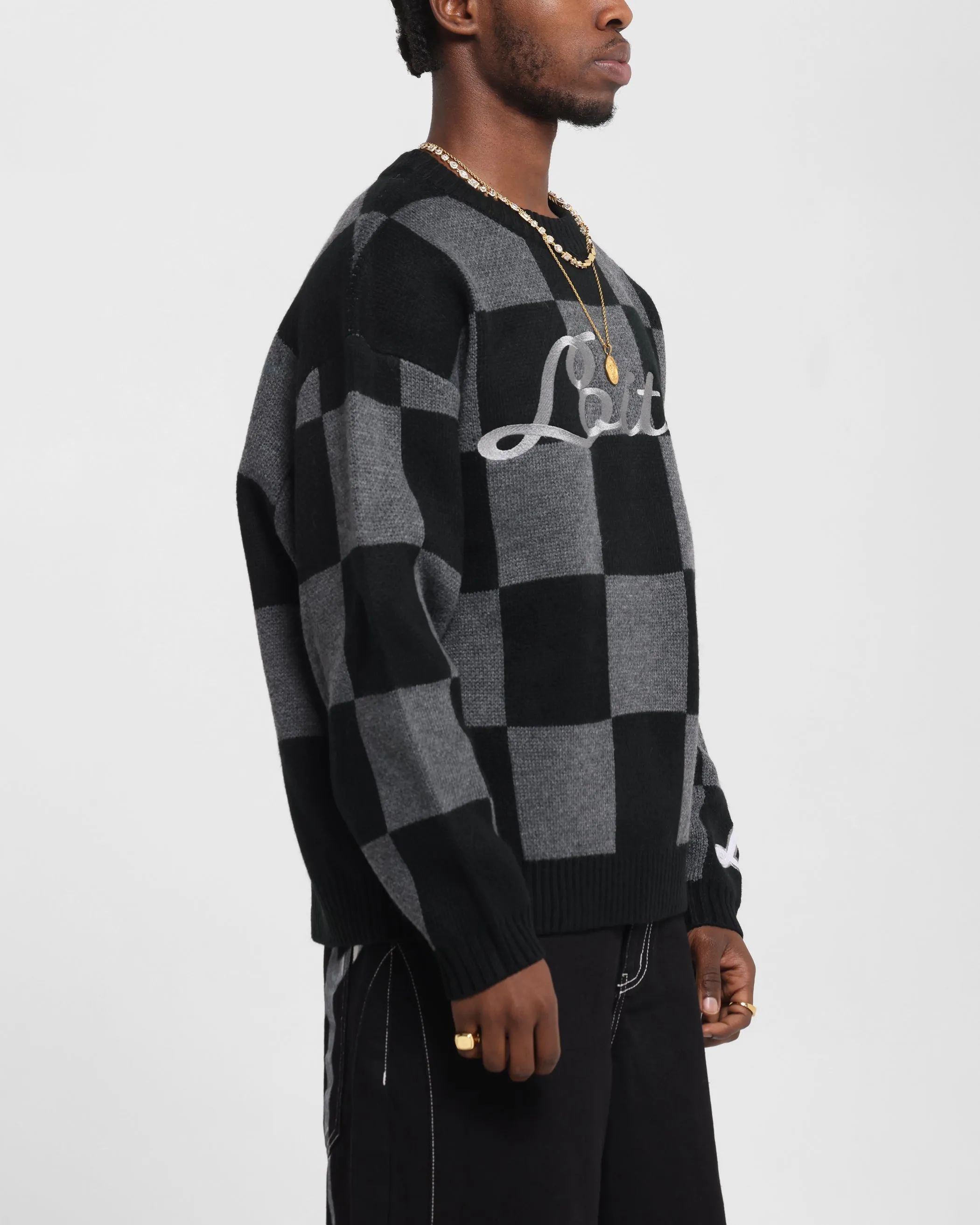 Loiter Checker Knit Sweater Black/Grey sold by Culture Kings product image thumbnail 5