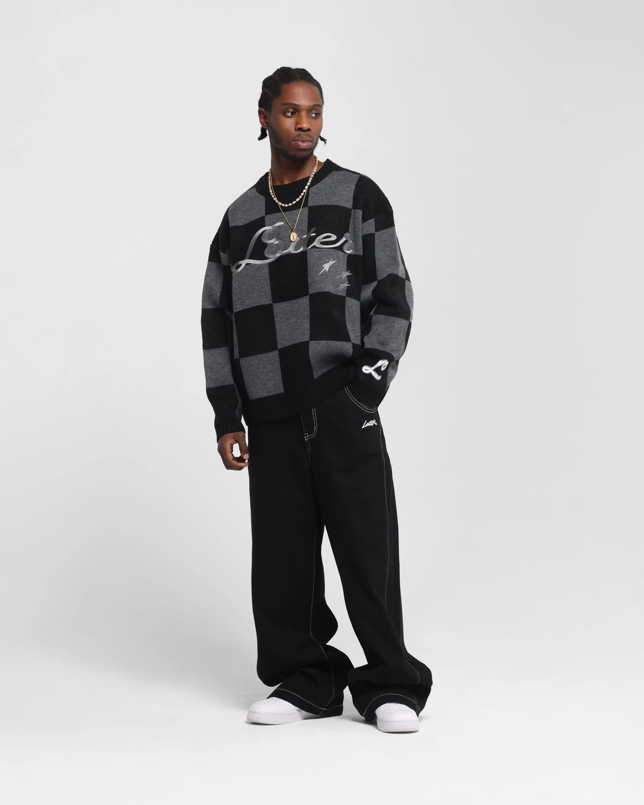Loiter Checker Knit Sweater Black/Grey sold by Culture Kings product image thumbnail 3