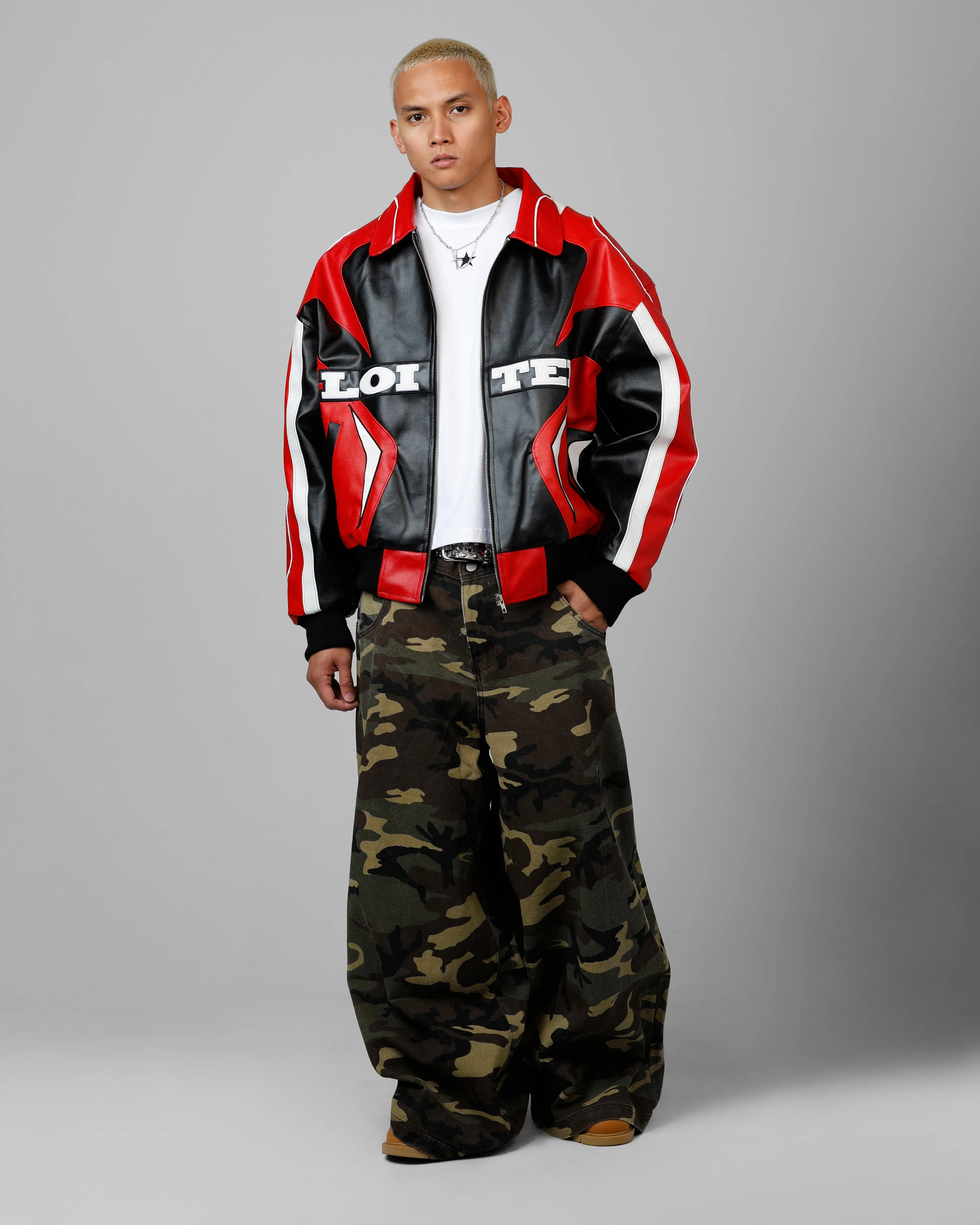 Loiter Racer Vegan Leather Jacket Red/Black sold by Culture Kings product image thumbnail 3