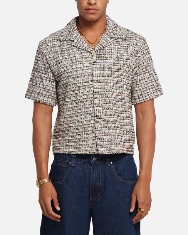 XXIII Boucle Tweed Crop Button Up Shirt Cream/Brown sold by Culture Kings