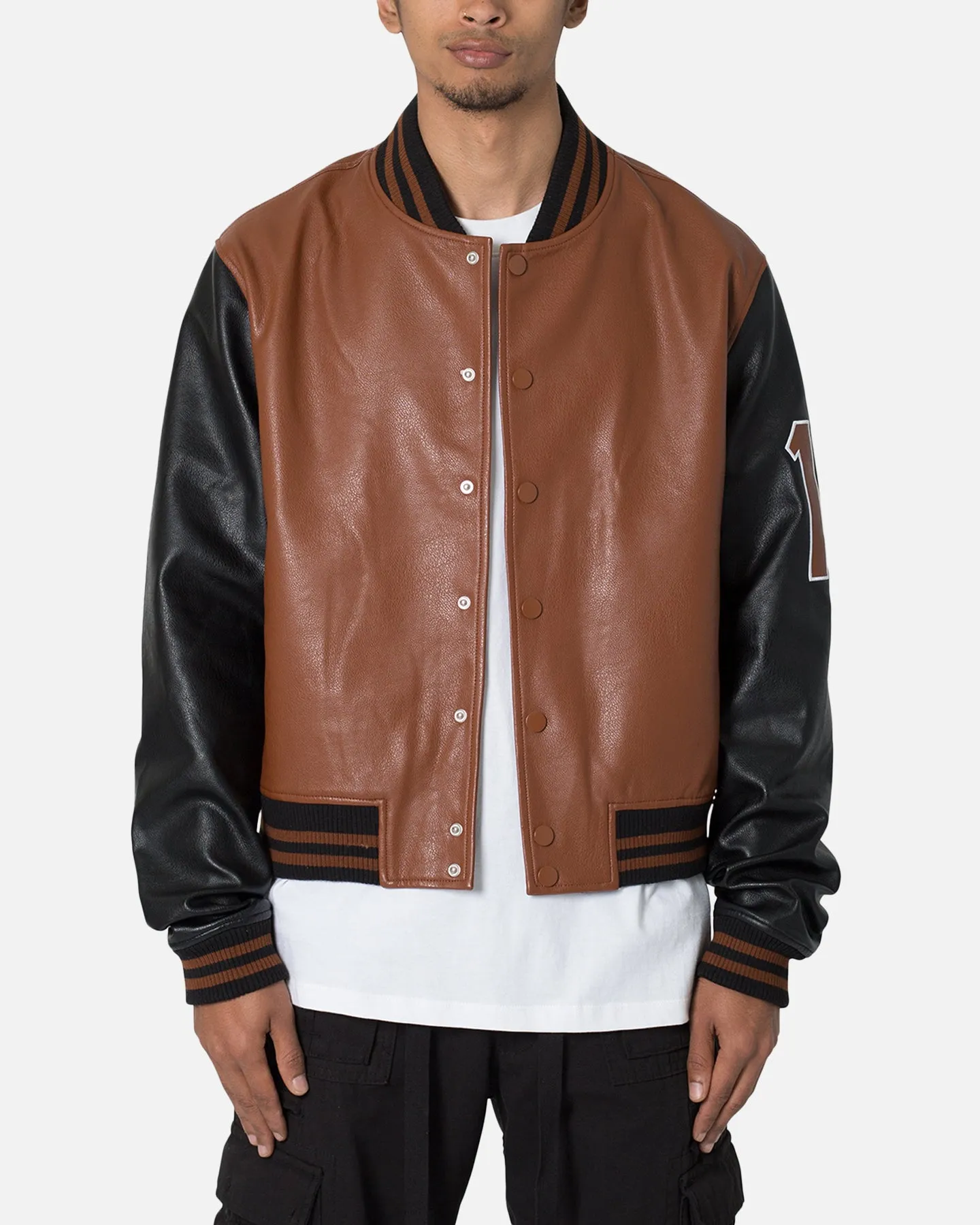 MNML PU Varsity Jacket Brown/Black sold by Culture Kings