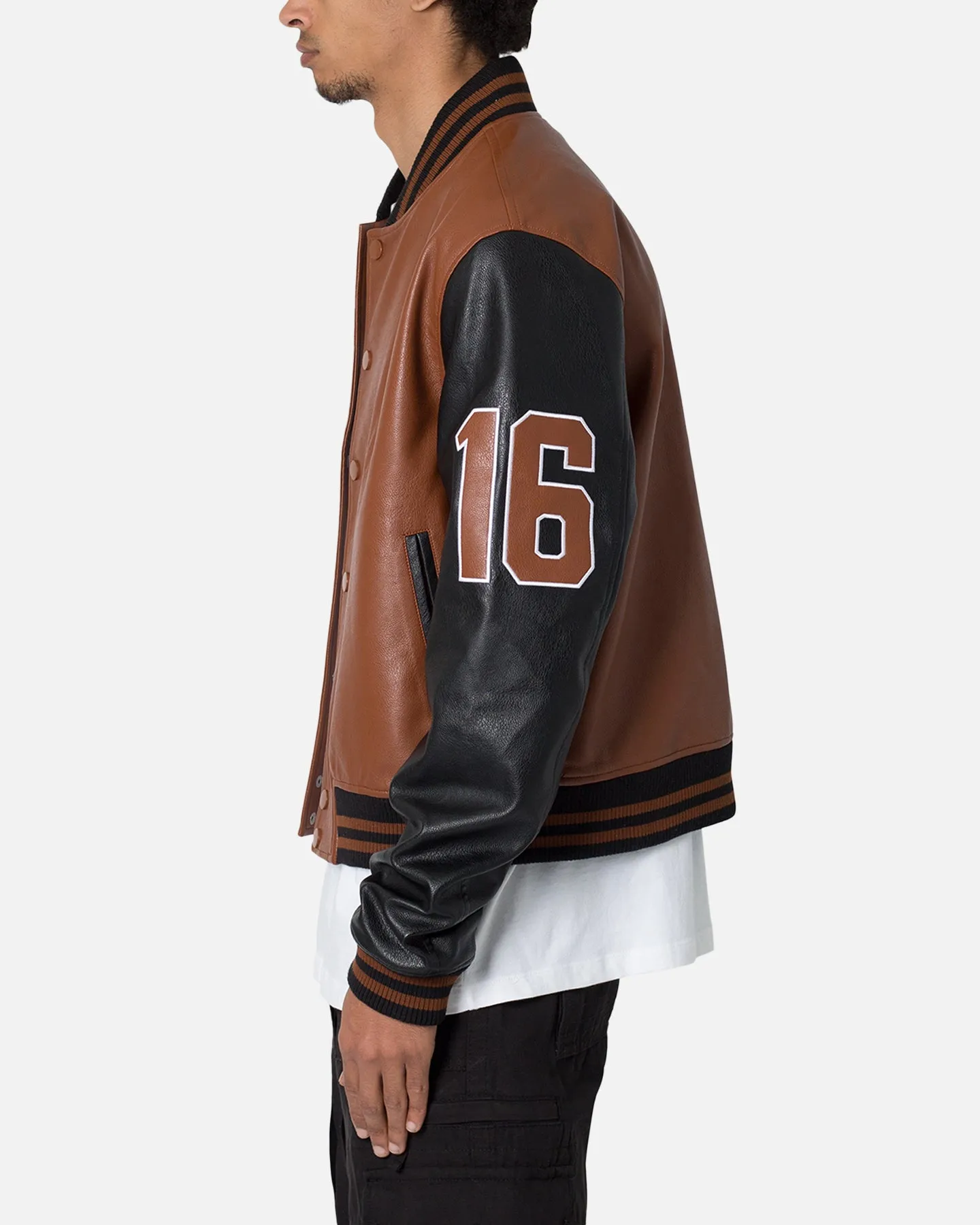MNML PU Varsity Jacket Brown/Black sold by Culture Kings product image thumbnail 2
